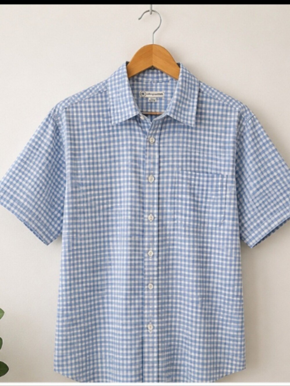 Real Essentials Light Blue and White Checkered Button Down Shirt, Size L, New